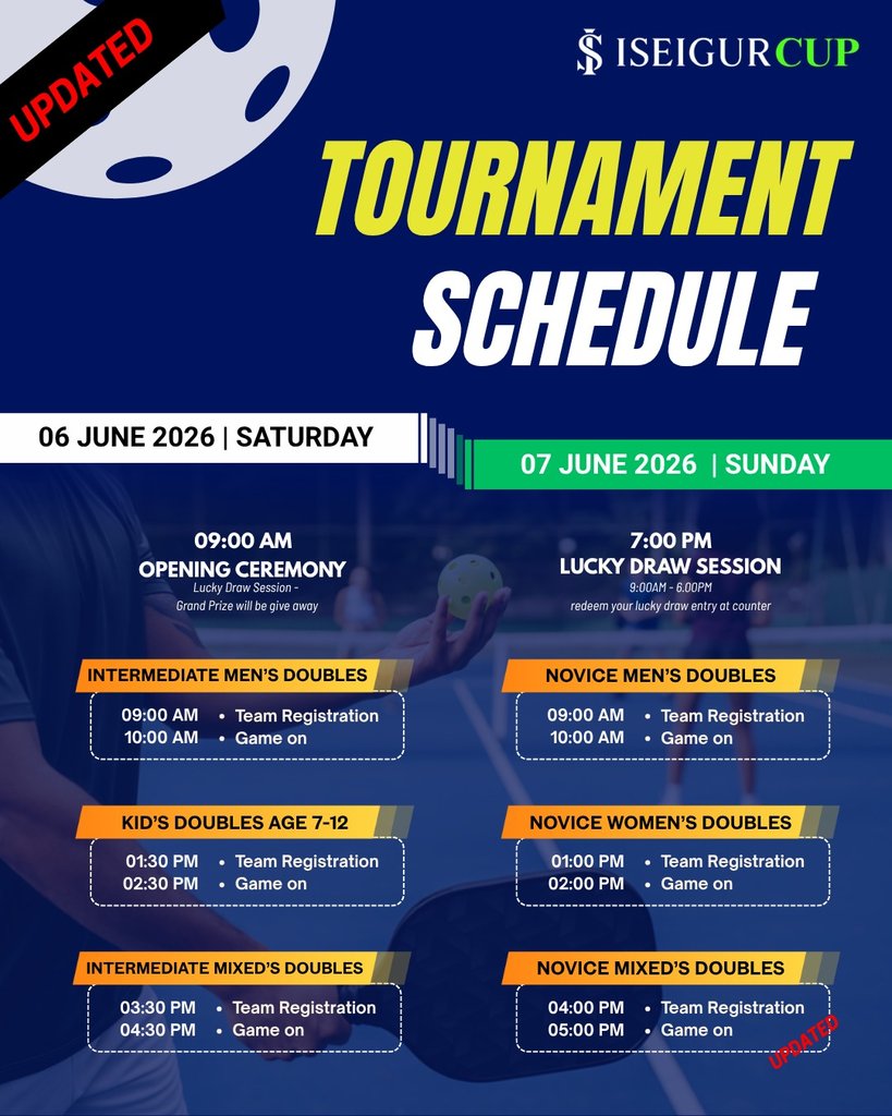 Iseigur Cup 2026 — Ultimate Pickleball Battle tournament schedule, 6-7 June 2026 at Pickle Haven USJ